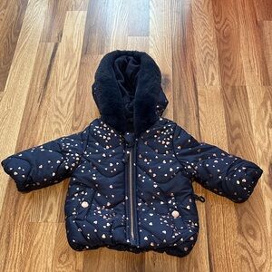 Rothschild Navy Puffer Jacket with Heart Pattern size 6/9 months
